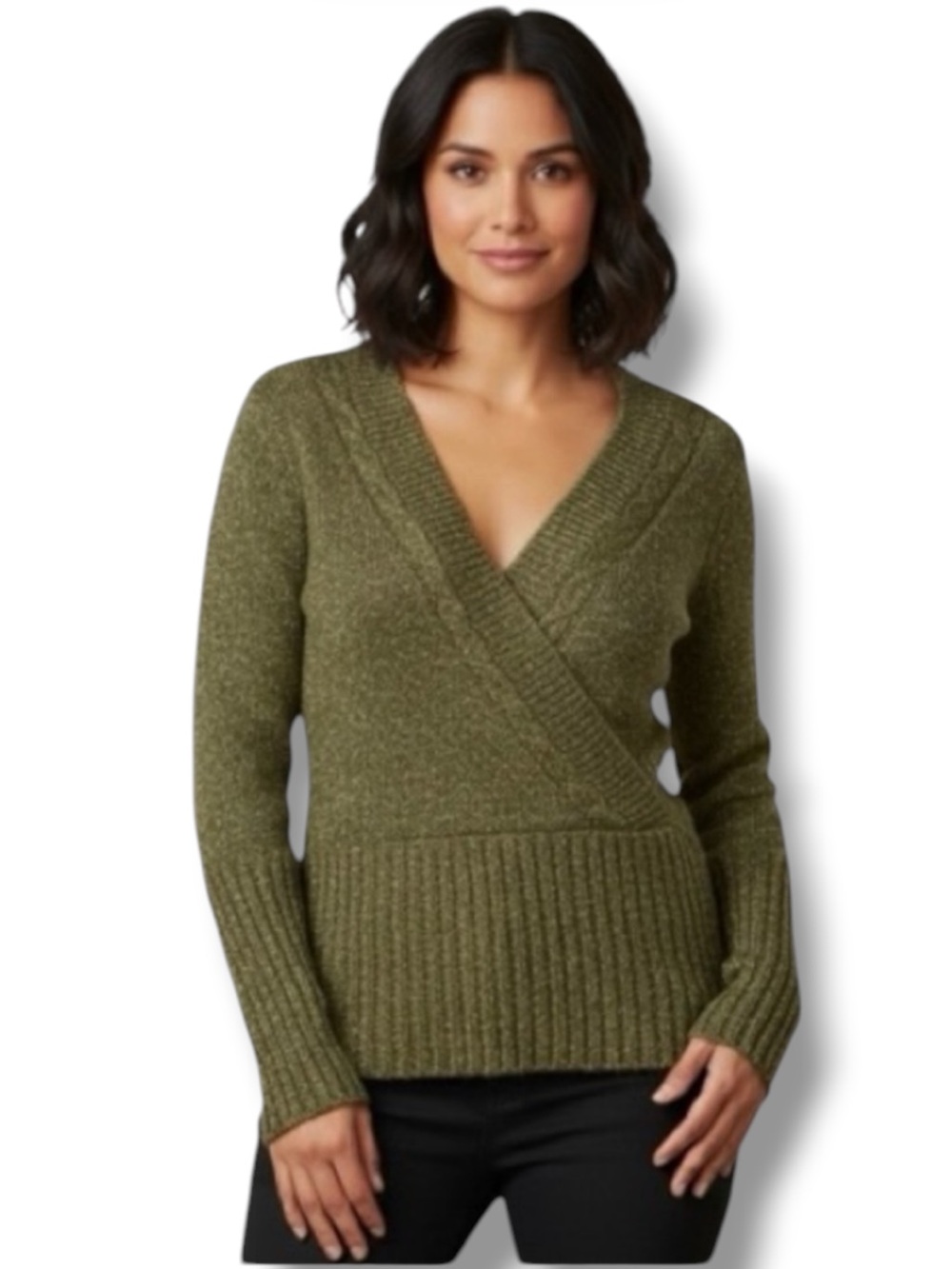 Maurices Olive Green Wrap V-Neck Sweater - Size Large 💚